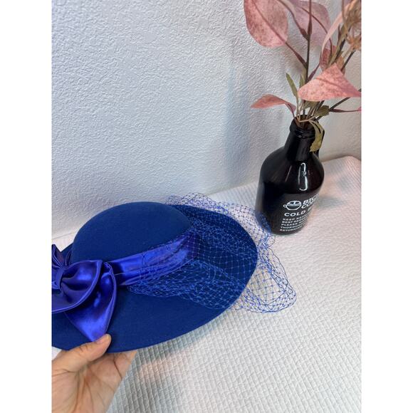 Vintage Miss Bierner x Michael Howard Wool Hat Royal Blue Veil Bow USA - Picture 2 of 5